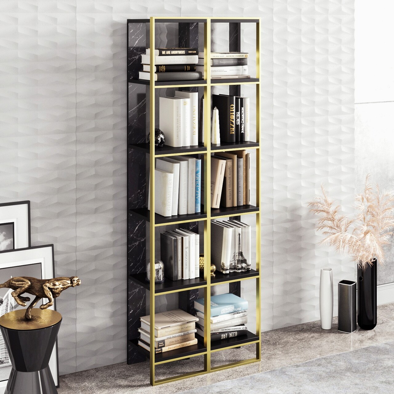 Corp biblioteca, Hanah Home, Polka 2, Aur/Negru - imagine 5
